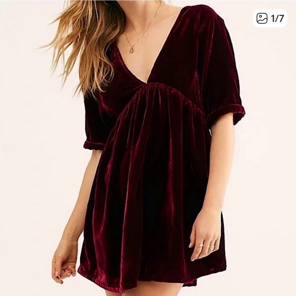 Free People Ivy Velvet Mini Dress in Deep Burgundy